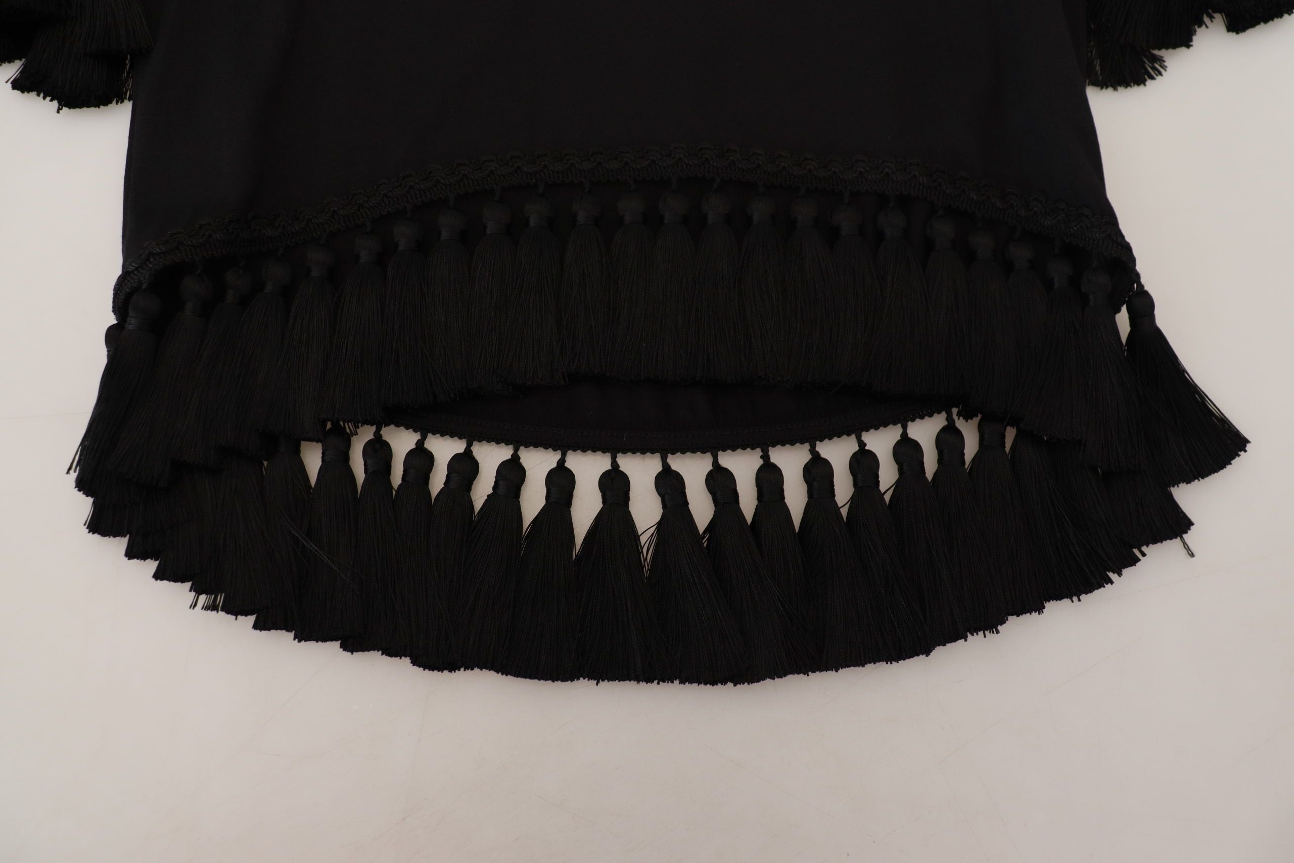 Dolce &amp; Gabbana Black T-shirt Blouse Tassle Cotton Blouse