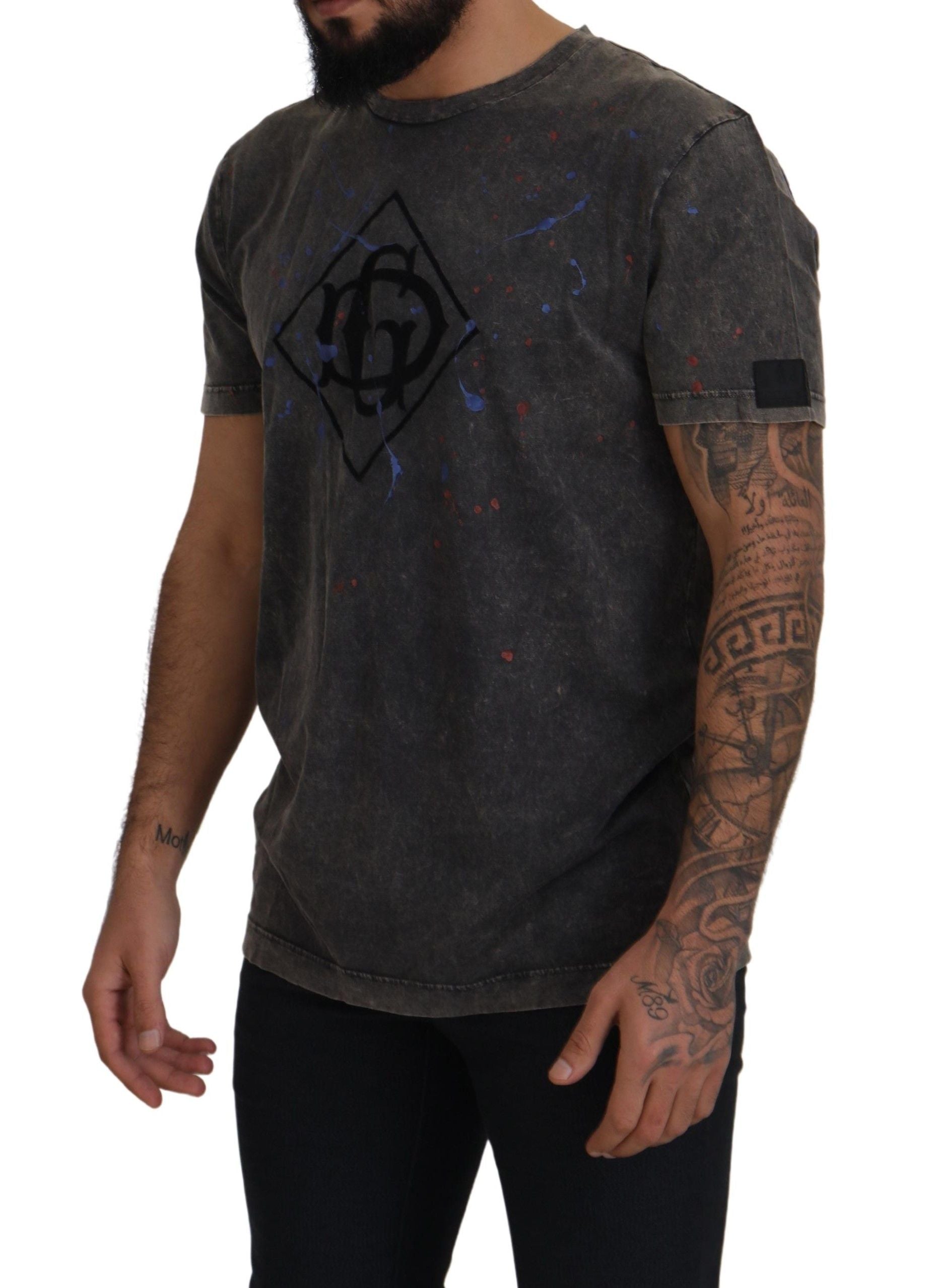 Dolce &amp; Gabbana Gray Discolored Effect DG Logo T-shirt