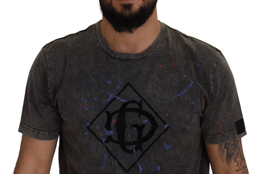 Dolce &amp; Gabbana Gray Discolored Effect DG Logo T-shirt