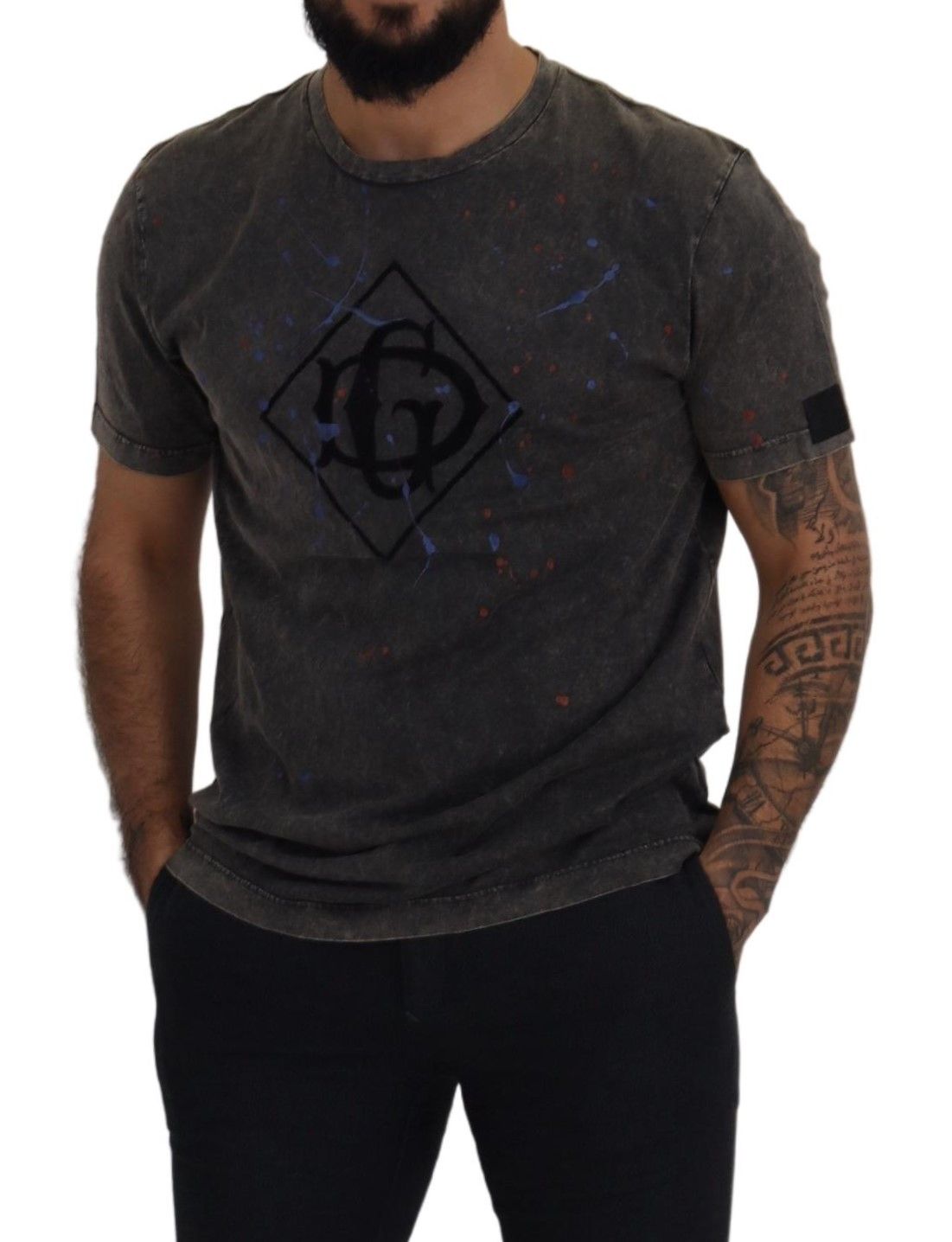 Dolce &amp; Gabbana Gray Discolored Effect DG Logo T-shirt