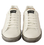 Dolce &amp; Gabbana White Gold Leather Low Top Sneakers Casual Shoes