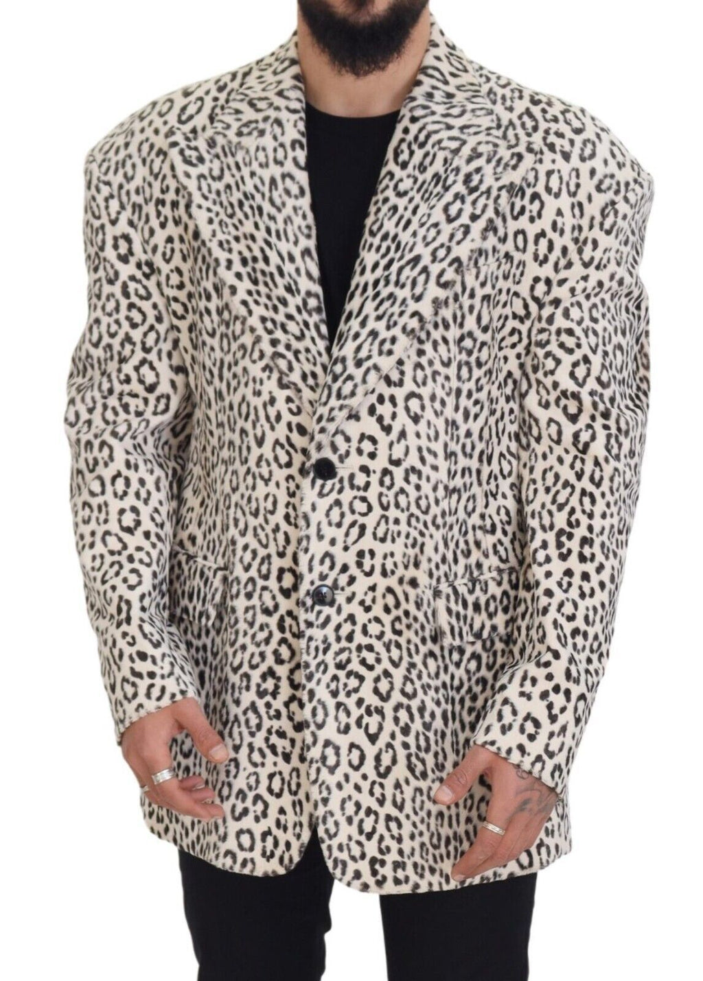 Dolce &amp; Gabbana White Leopard Single Breasted Coat Blazer