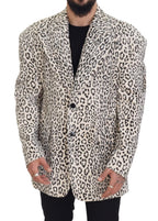 Dolce &amp; Gabbana White Leopard Single Breasted Coat Blazer