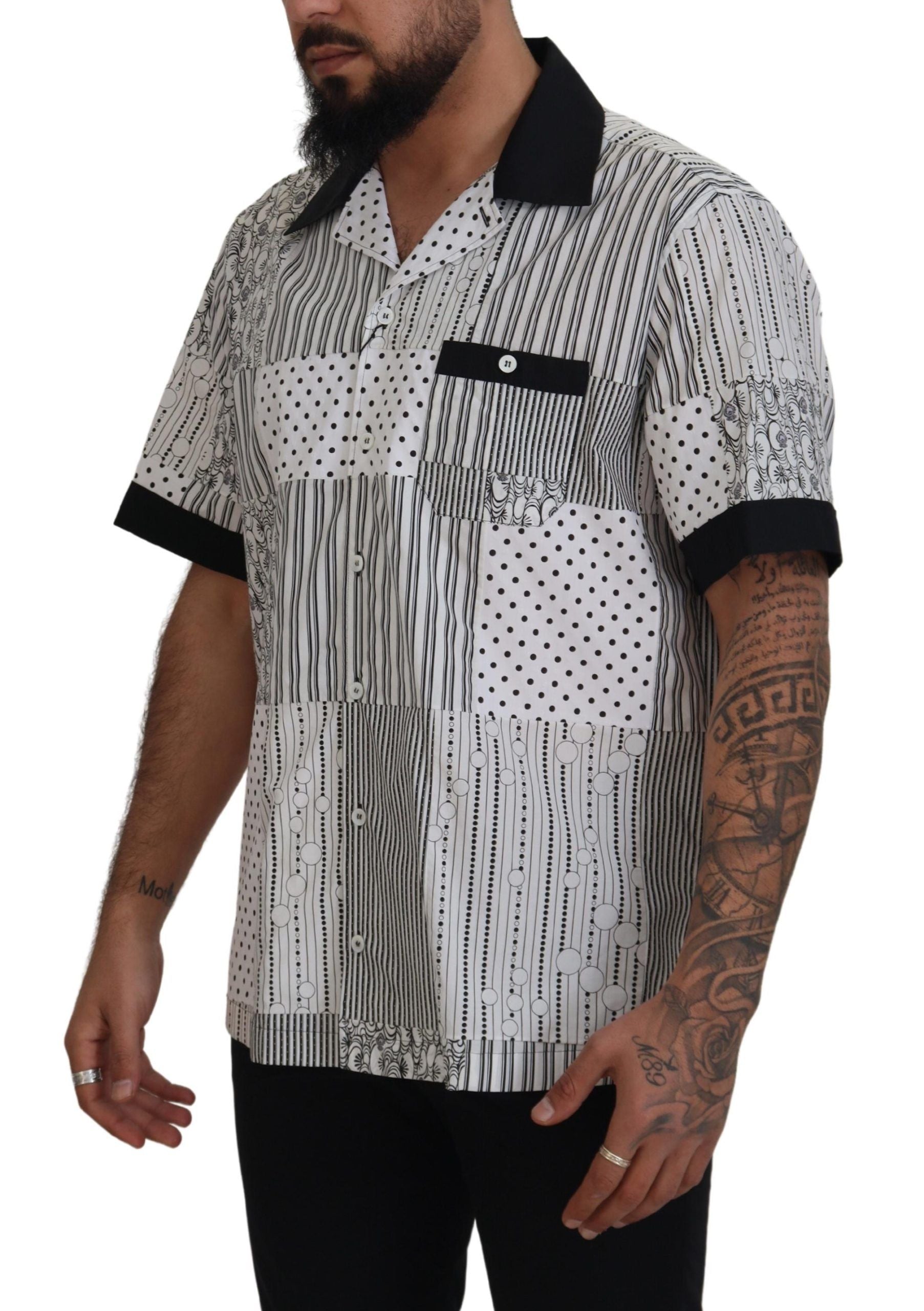 Dolce &amp; Gabbana White Black Patterned Button Down Shirt