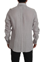 Dolce &amp; Gabbana Gray Linen Long Sleeves Formal GOLD Shirt