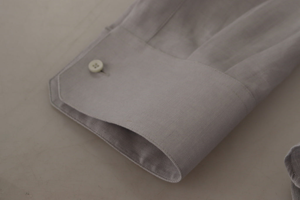 Dolce &amp; Gabbana Gray Linen Long Sleeves Formal GOLD Shirt