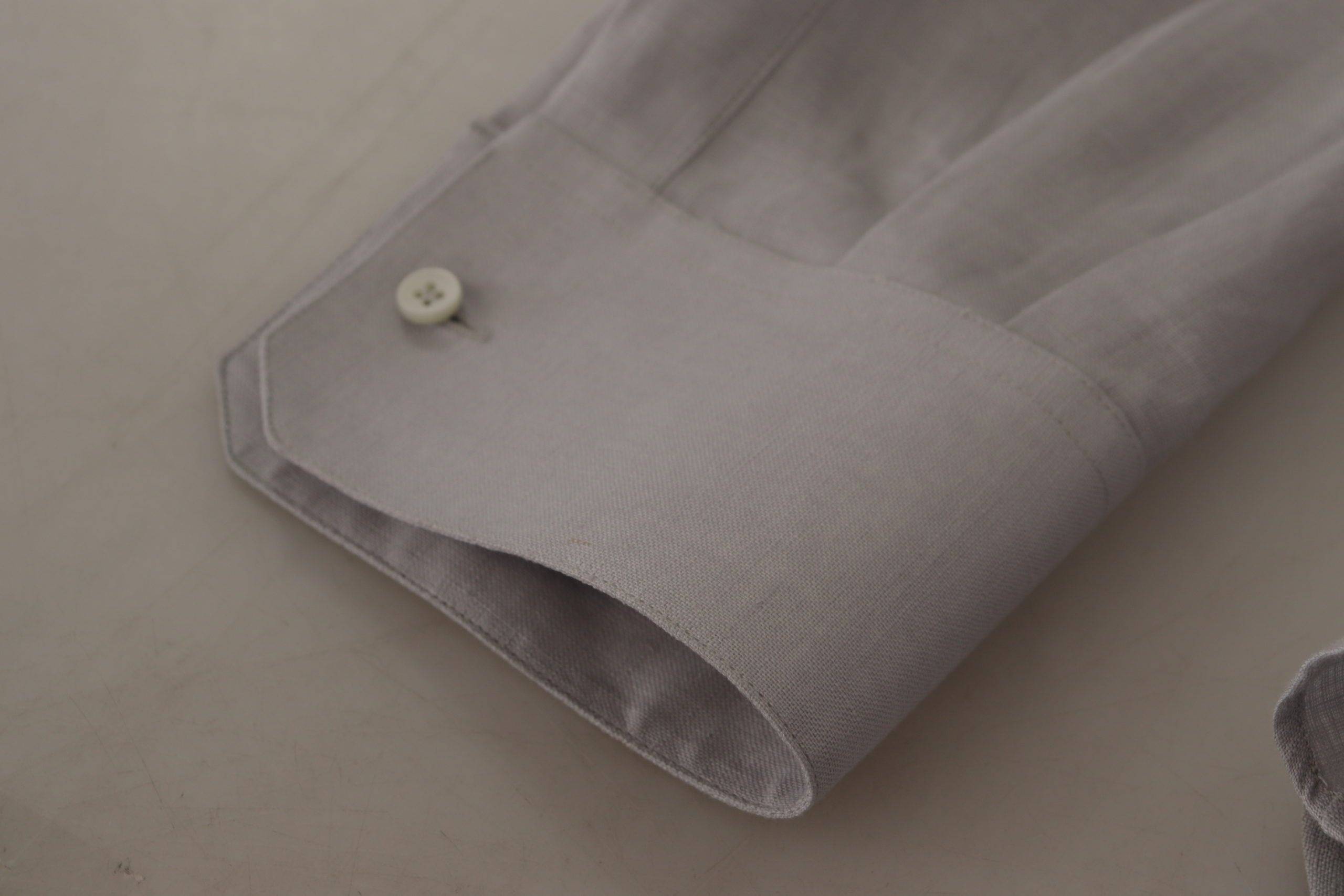 Dolce &amp; Gabbana Gray Linen Long Sleeves Formal GOLD Shirt