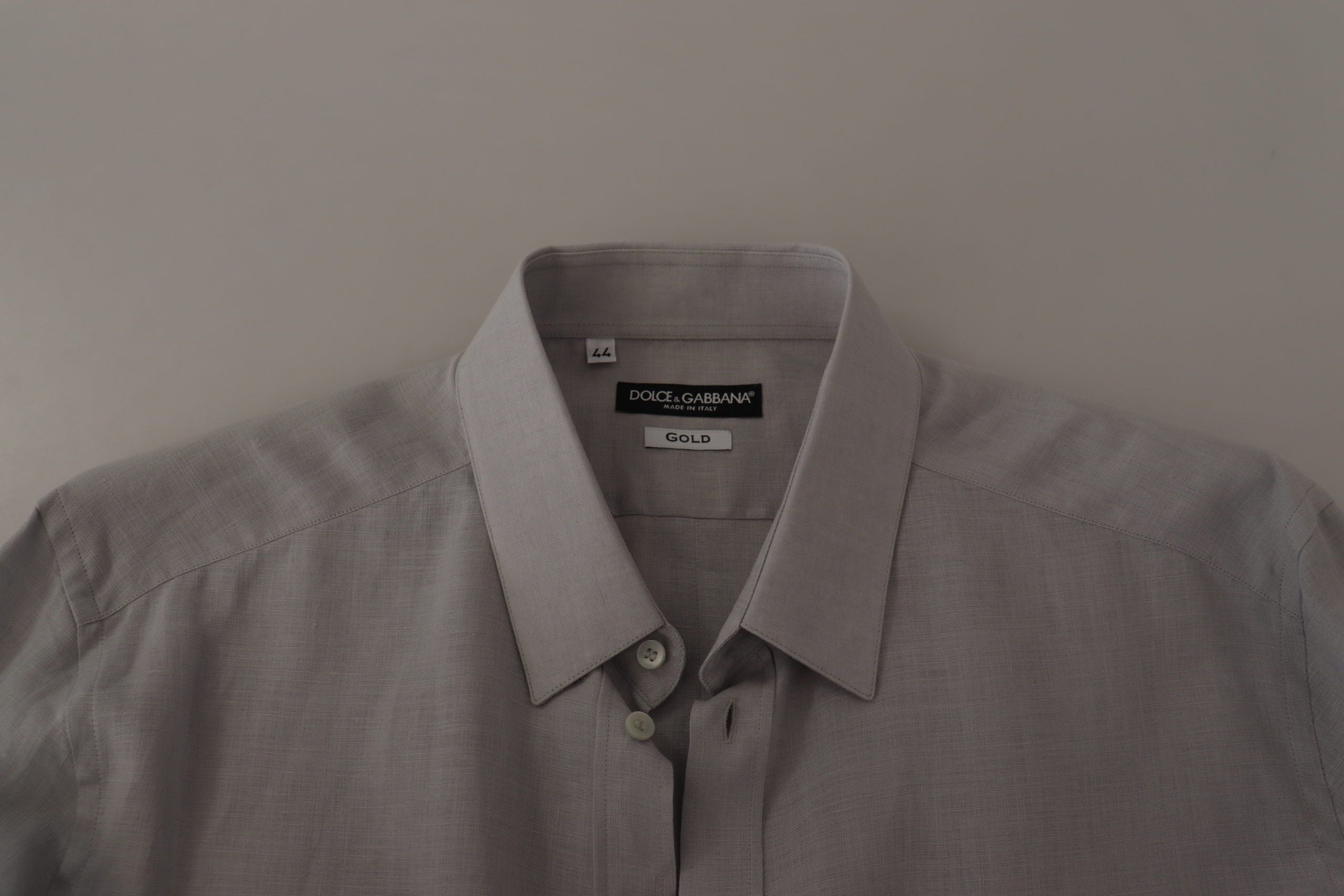 Dolce &amp; Gabbana Gray Linen Long Sleeves Formal GOLD Shirt