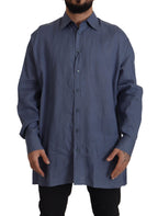 Dolce &amp; Gabbana Dark Blue Linen Slim Fit Dress Formal Men Shirt