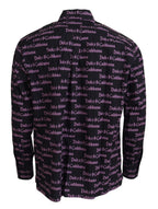 Dolce &amp; Gabbana Black Purple Logo Slim Dress Formal Shirt