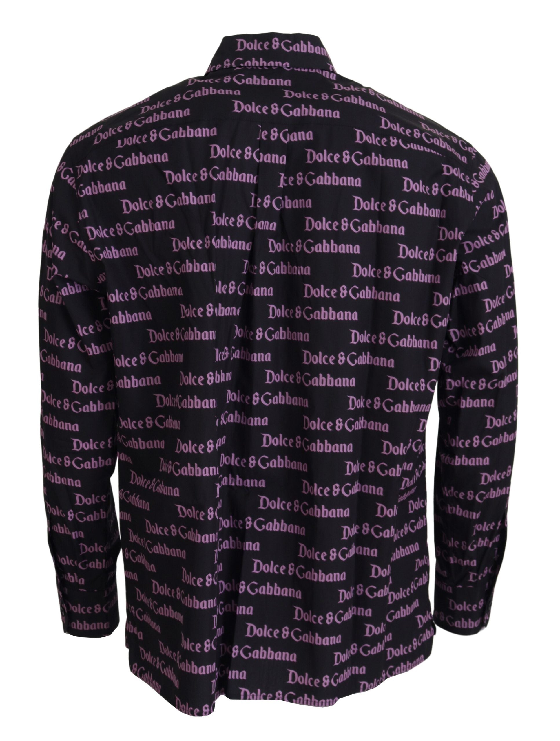 Dolce &amp; Gabbana Black Purple Logo Slim Dress Formal Shirt