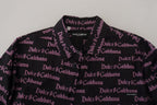 Dolce &amp; Gabbana Black Purple Logo Slim Dress Formal Shirt