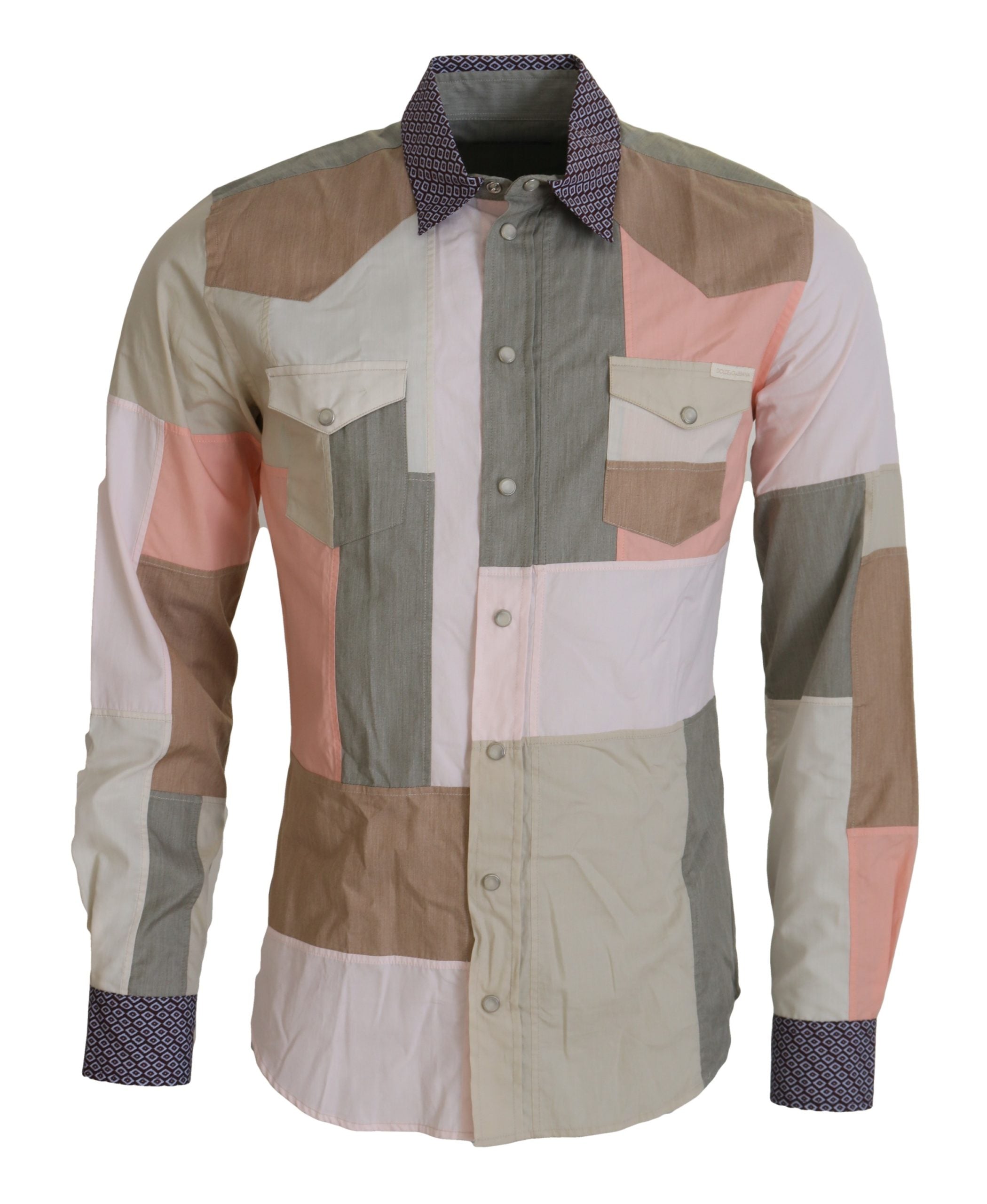 Dolce &amp; Gabbana Multicolor Cotton Patchwork Slim Shirt