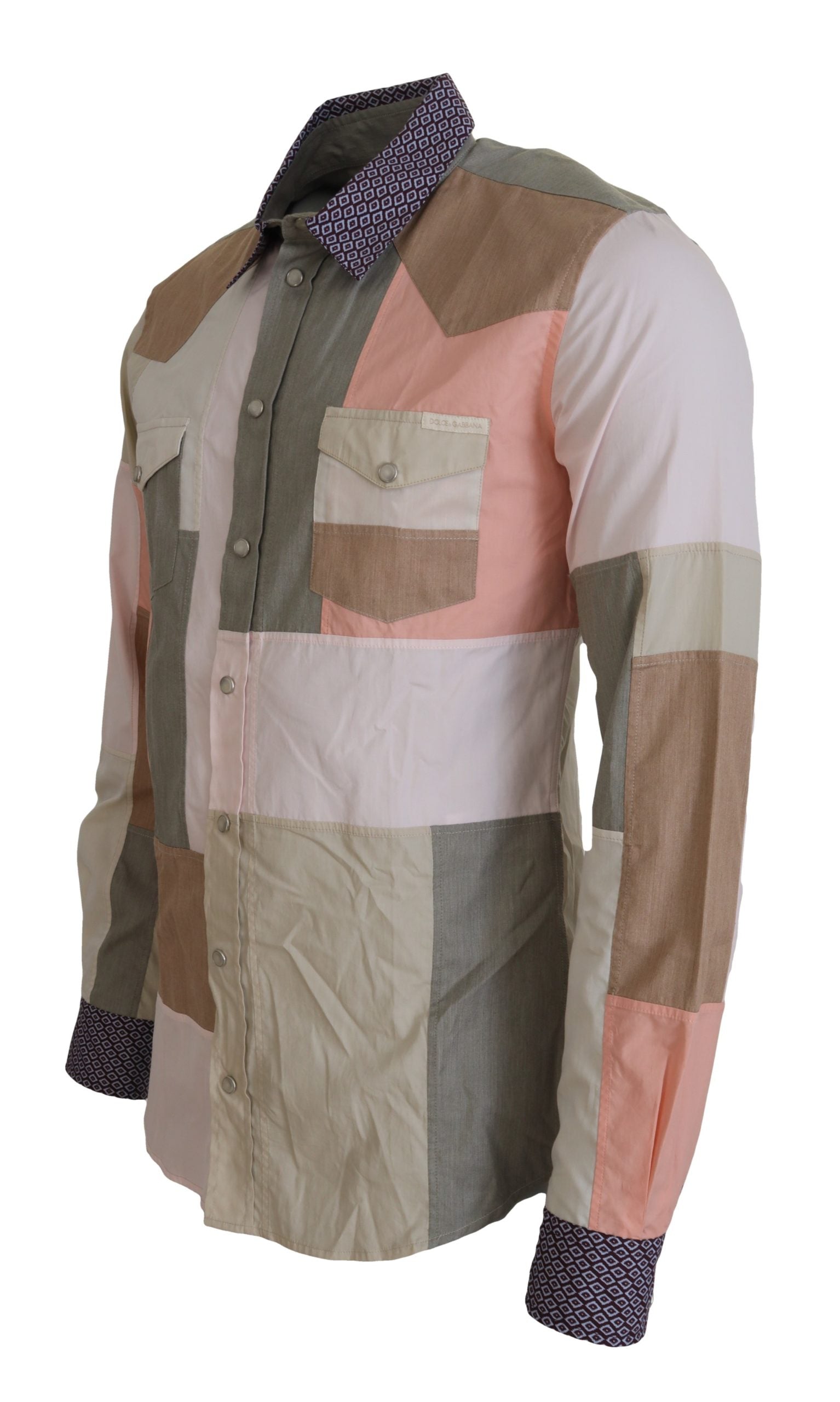 Dolce &amp; Gabbana Multicolor Cotton Patchwork Slim Shirt