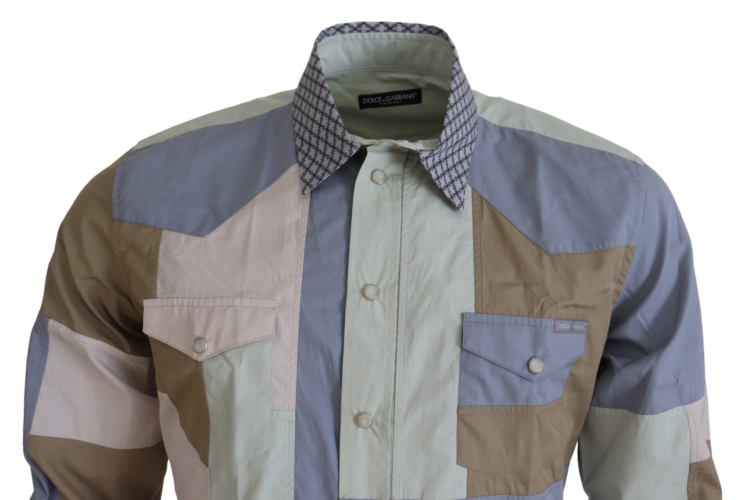 Dolce &amp; Gabbana Multicolor Cotton Patchwork Slim Shirt