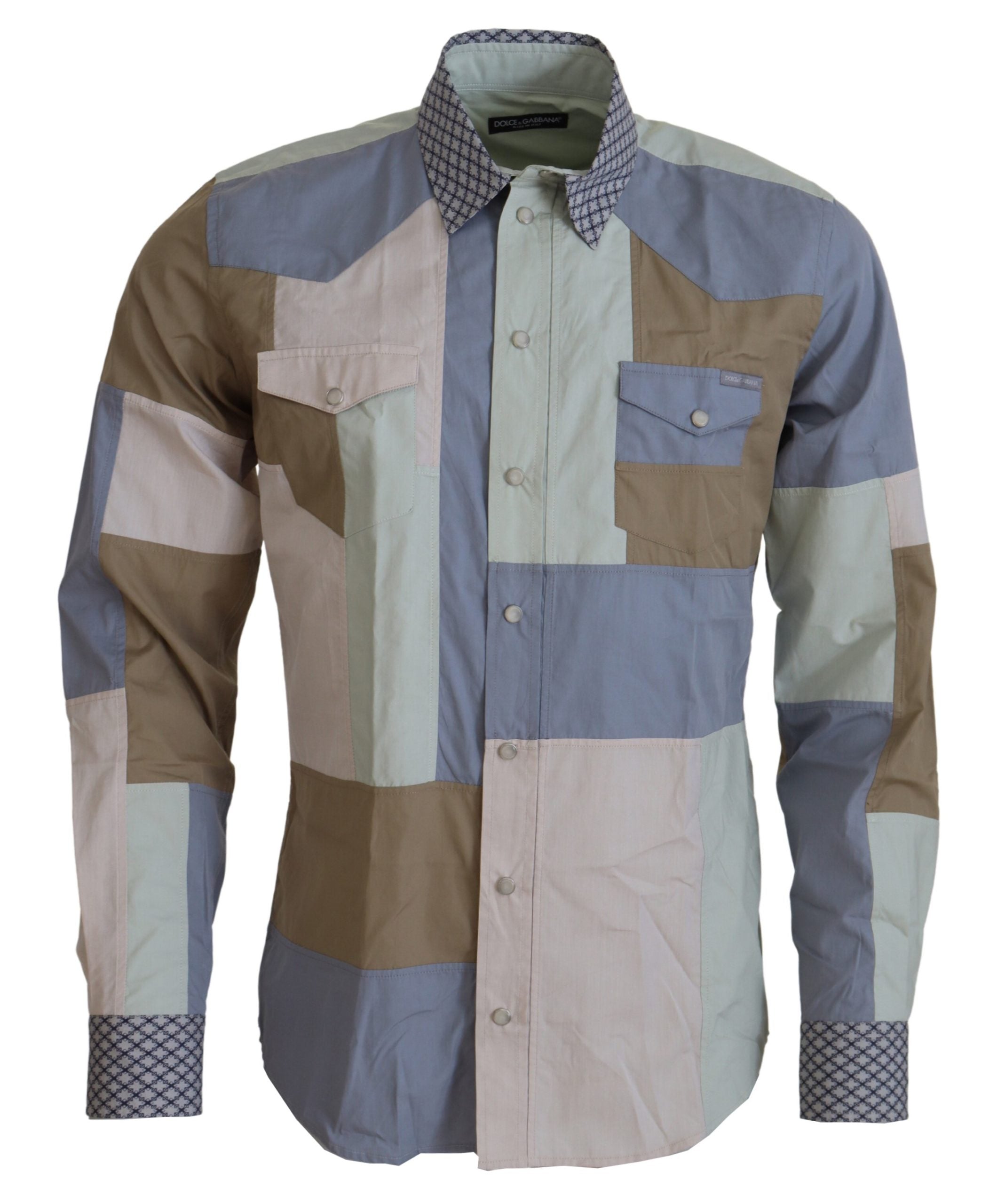 Dolce &amp; Gabbana Multicolor Cotton Patchwork Slim Shirt