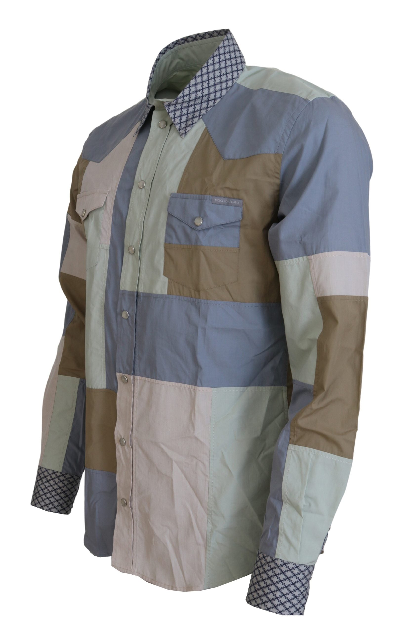 Dolce &amp; Gabbana Multicolor Cotton Patchwork Slim Shirt