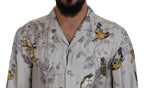 Dolce &amp; Gabbana White Bird Print Silk Satin Casual Shirt