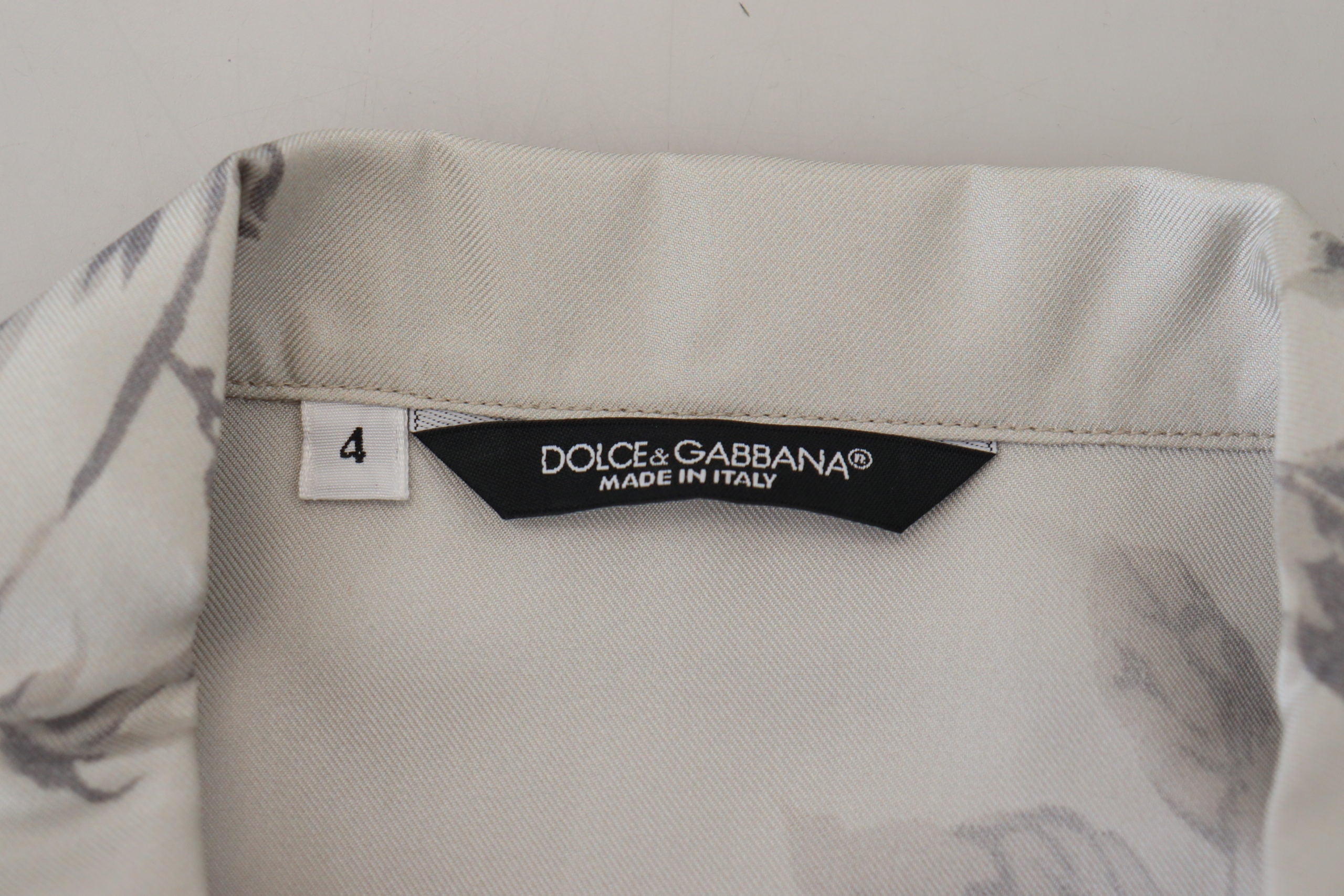 Dolce &amp; Gabbana White Bird Print Silk Satin Casual Shirt