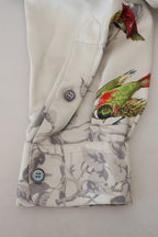 Dolce &amp; Gabbana White Bird Print Silk Satin Casual Shirt