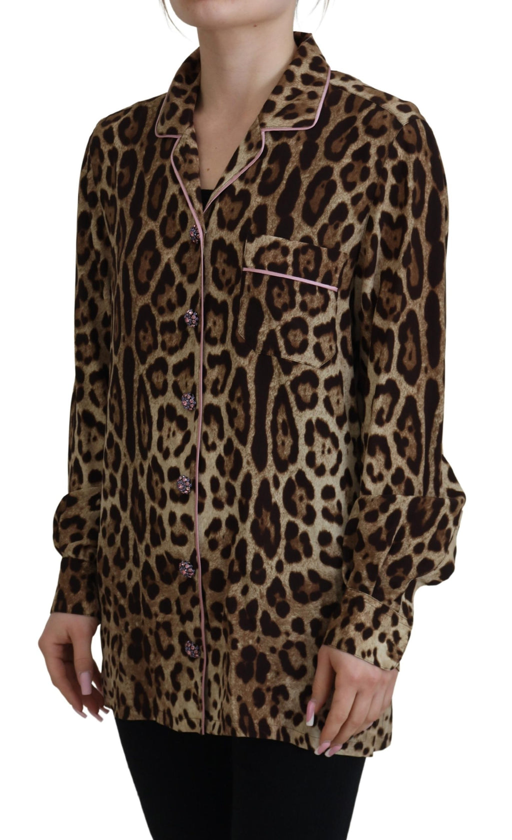 Dolce &amp; Gabbana Brown Leopard Print Long Sleeves Blouse Top