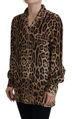 Dolce &amp; Gabbana Brown Leopard Print Long Sleeves Blouse Top