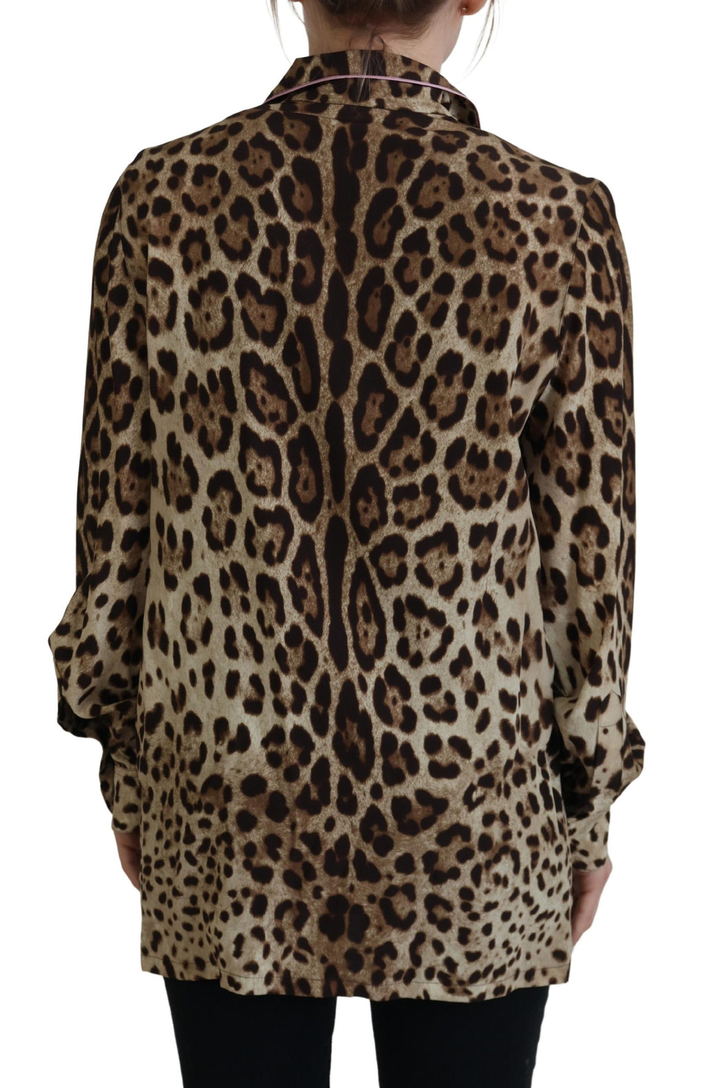 Dolce &amp; Gabbana Brown Leopard Print Long Sleeves Blouse Top