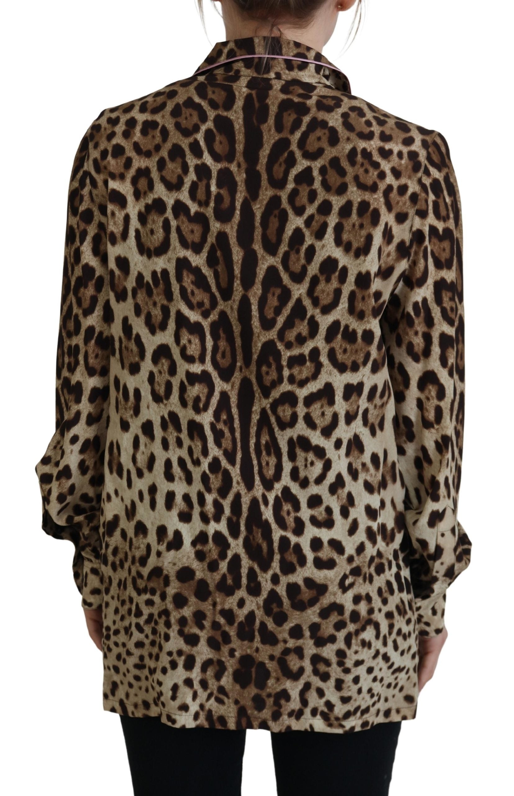 Dolce &amp; Gabbana Brown Leopard Print Long Sleeves Blouse Top