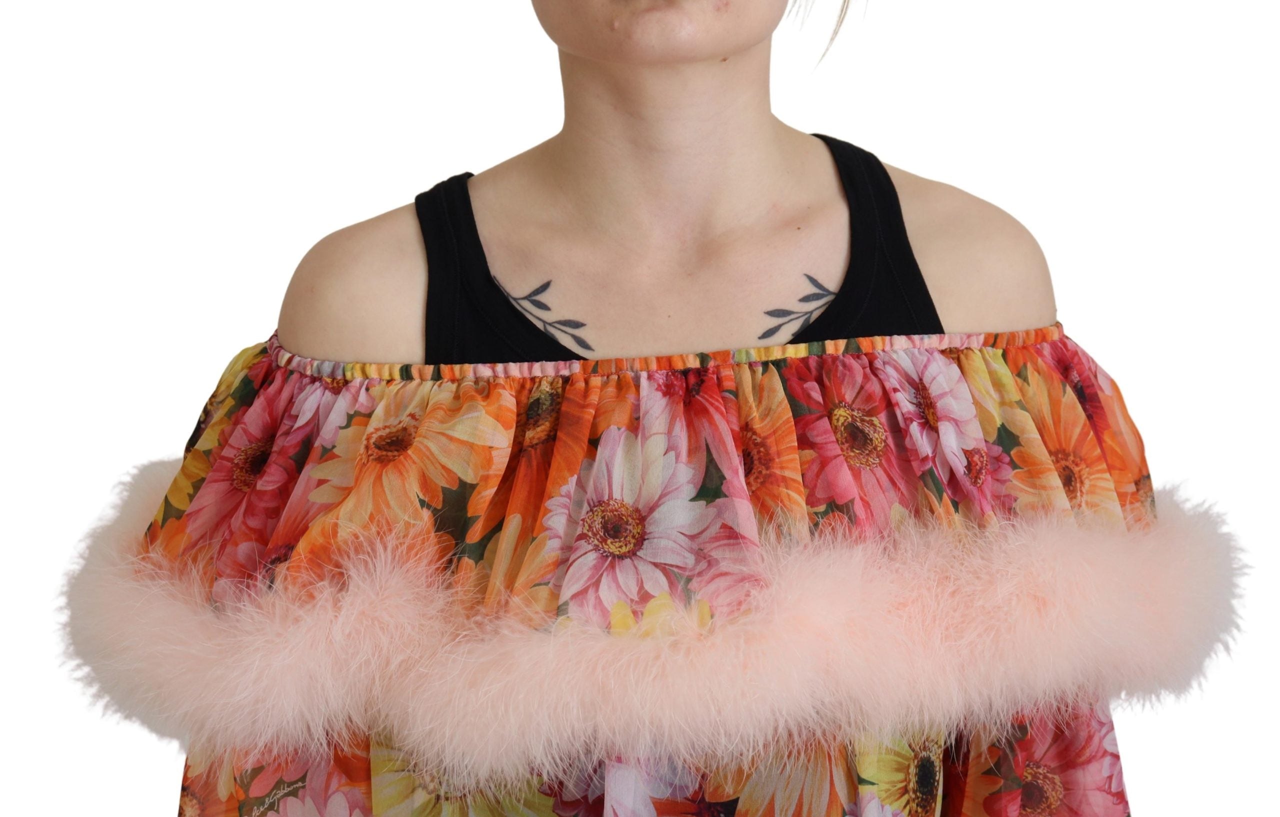 Dolce &amp; Gabbana Multicolor Floral Fur Shearling Blouse Top