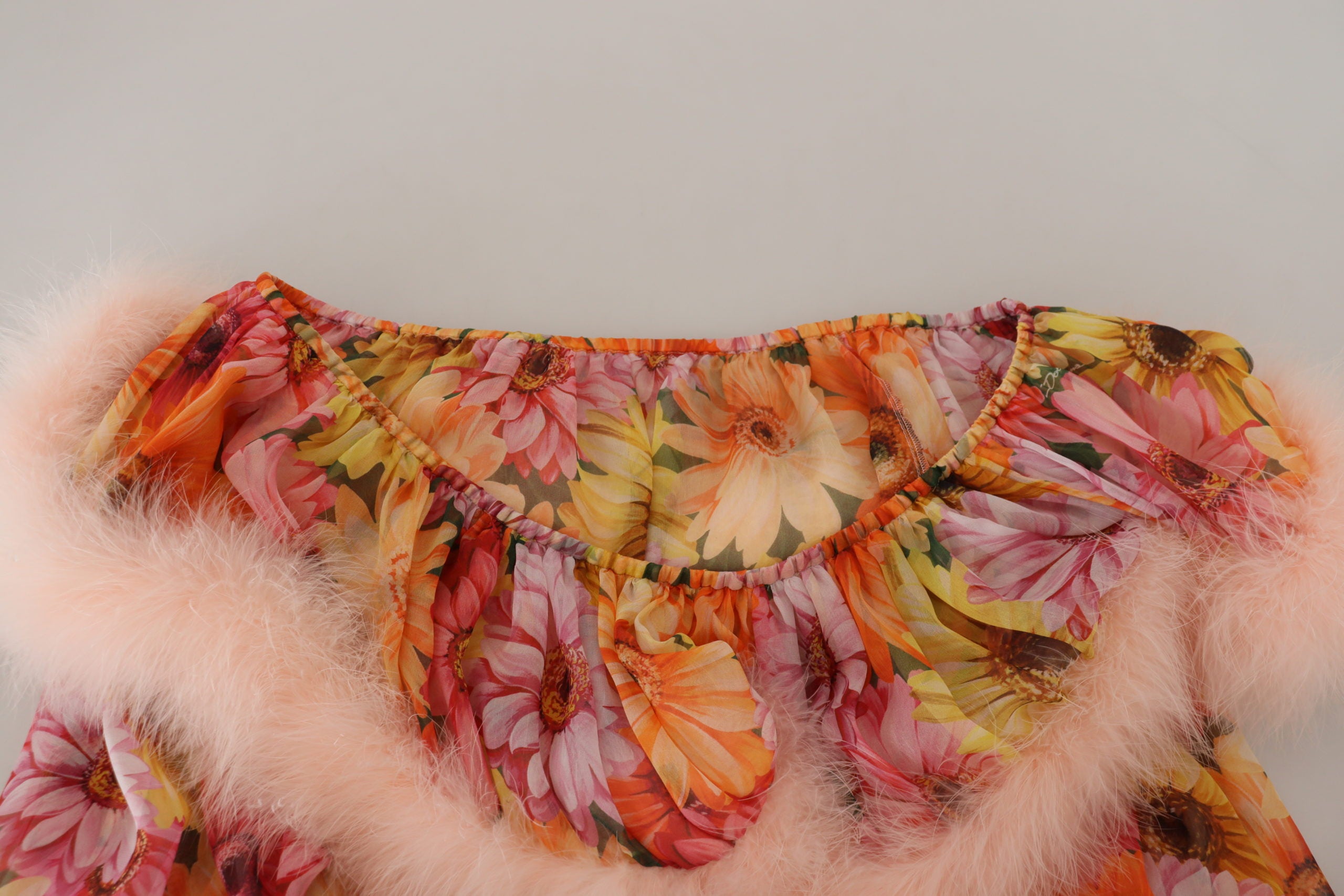 Dolce &amp; Gabbana Multicolor Floral Fur Shearling Blouse Top