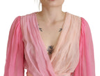 Dolce &amp; Gabbana Pink Silk Wrap Long Sleeves Blouse Top