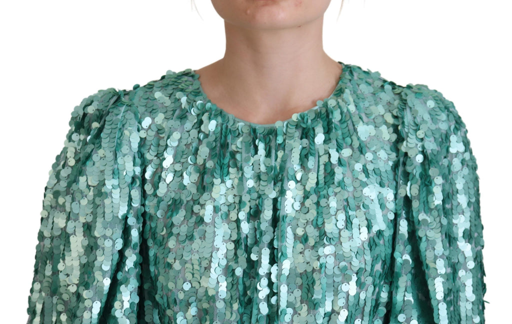 Dolce &amp; Gabbana Blue Sequined Pleated Aline Midi Nylon Dress