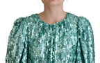Dolce &amp; Gabbana Blue Sequined Pleated Aline Midi Nylon Dress