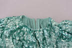Dolce &amp; Gabbana Blue Sequined Pleated Aline Midi Nylon Dress