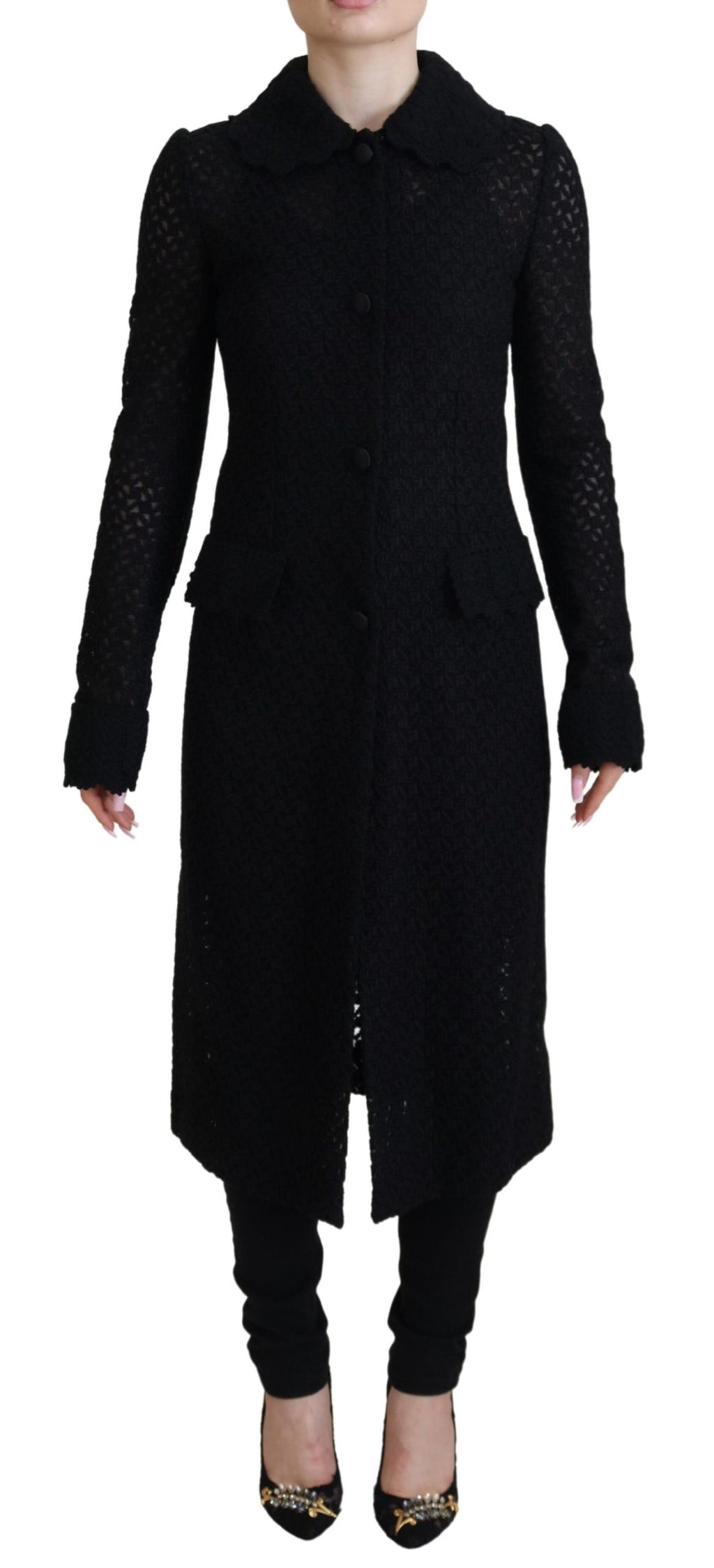 Dolce &amp; Gabbana Black Button Down Long Blazer Cotton Jacket