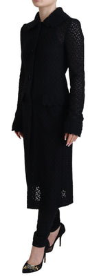 Dolce &amp; Gabbana Black Button Down Long Blazer Cotton Jacket