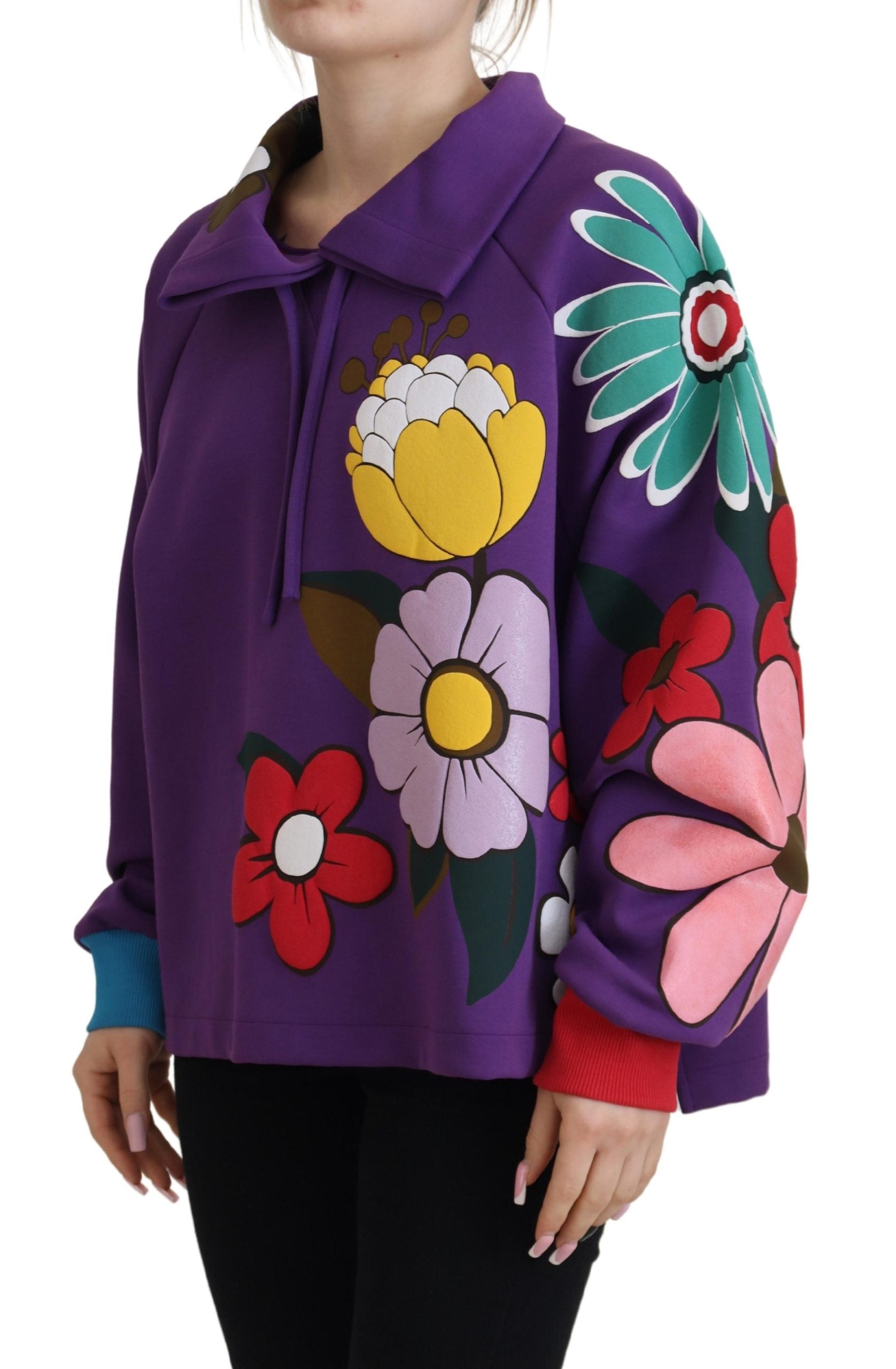 Dolce &amp; Gabbana Purple Floral Print Pullover Cotton Sweater