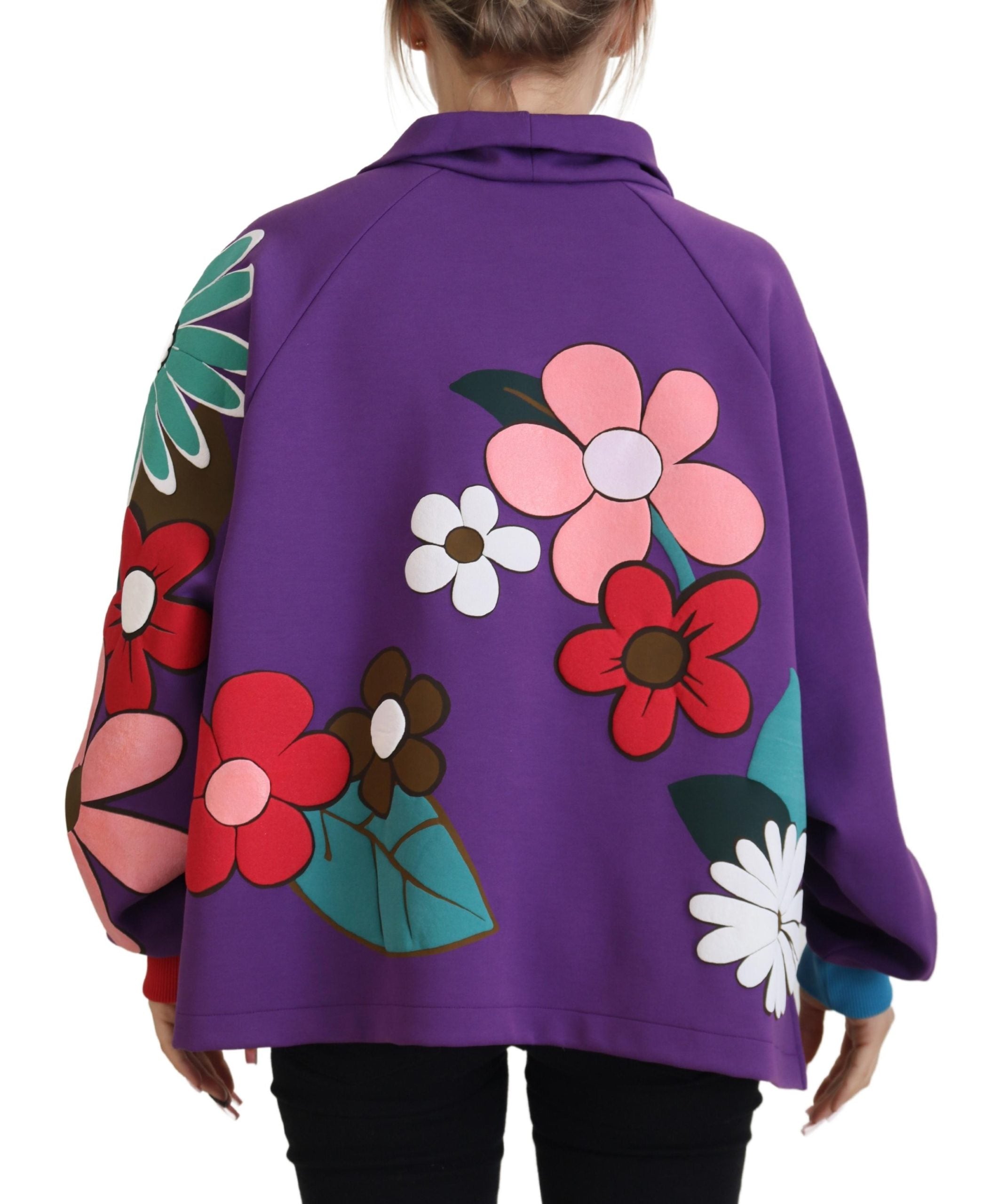 Dolce &amp; Gabbana Purple Floral Print Pullover Cotton Sweater