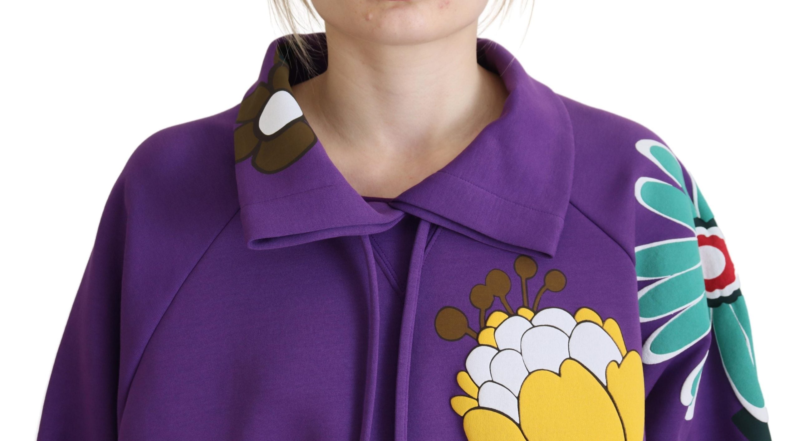 Dolce &amp; Gabbana Purple Floral Print Pullover Cotton Sweater
