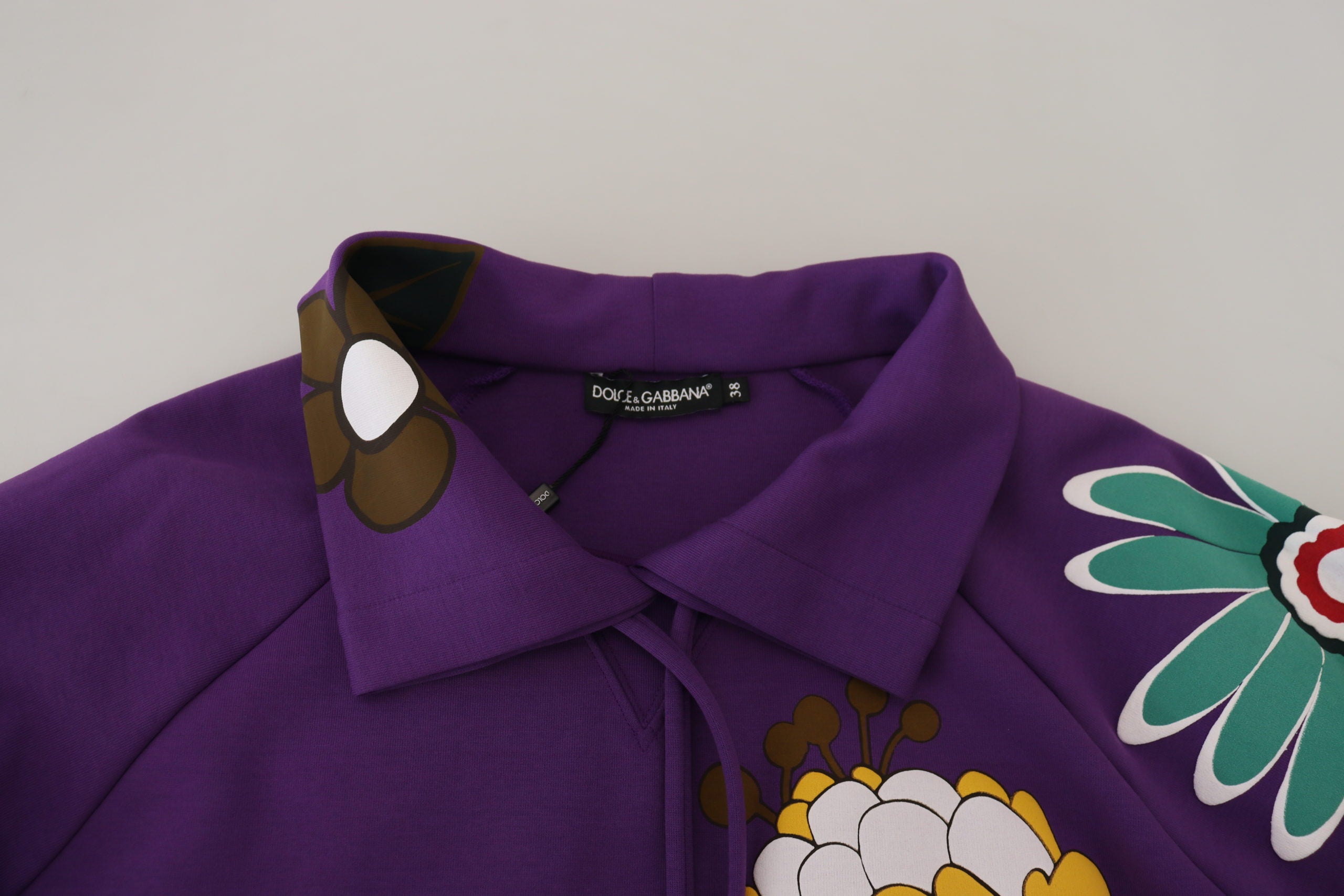 Dolce &amp; Gabbana Purple Floral Print Pullover Cotton Sweater