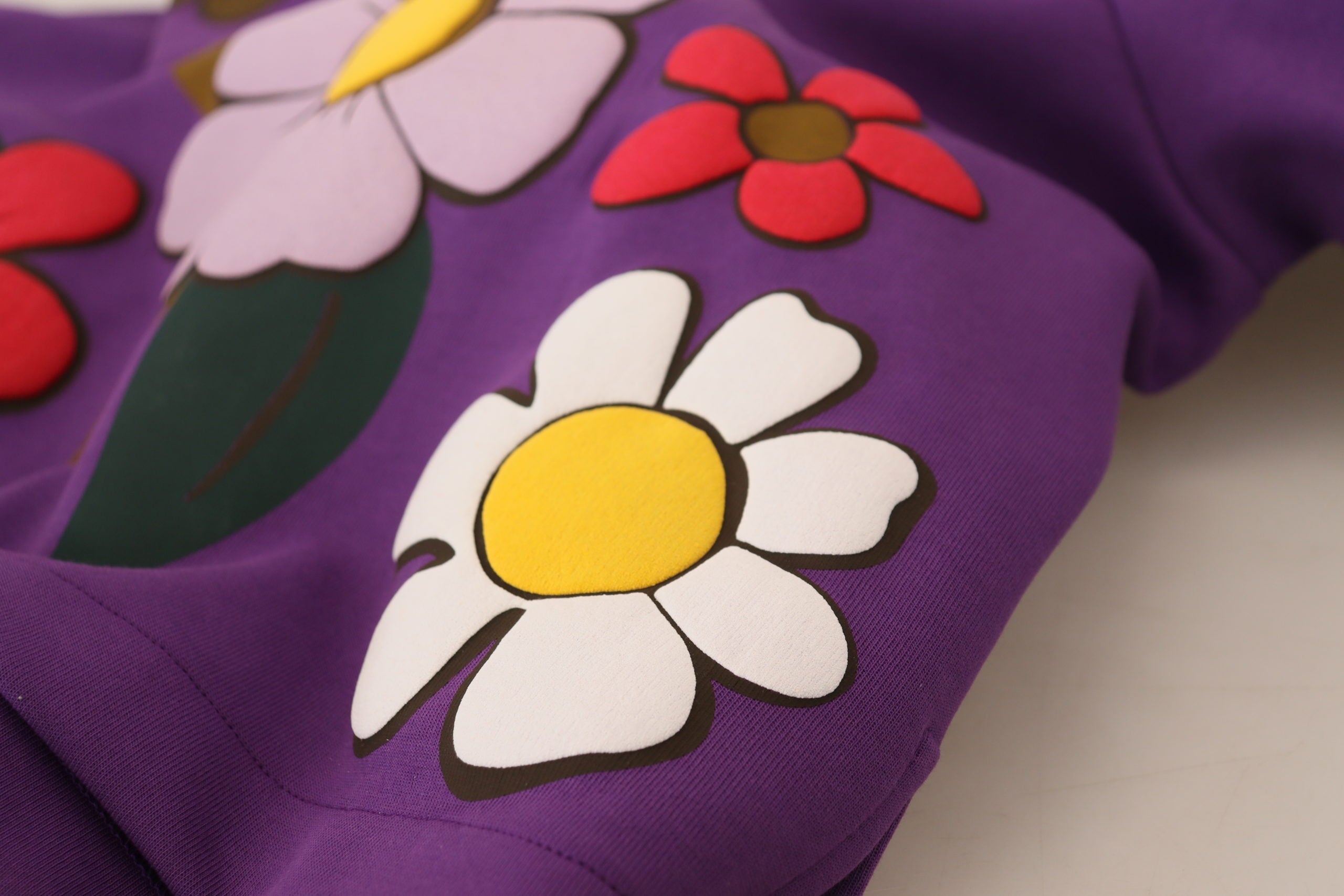 Dolce &amp; Gabbana Purple Floral Print Pullover Cotton Sweater