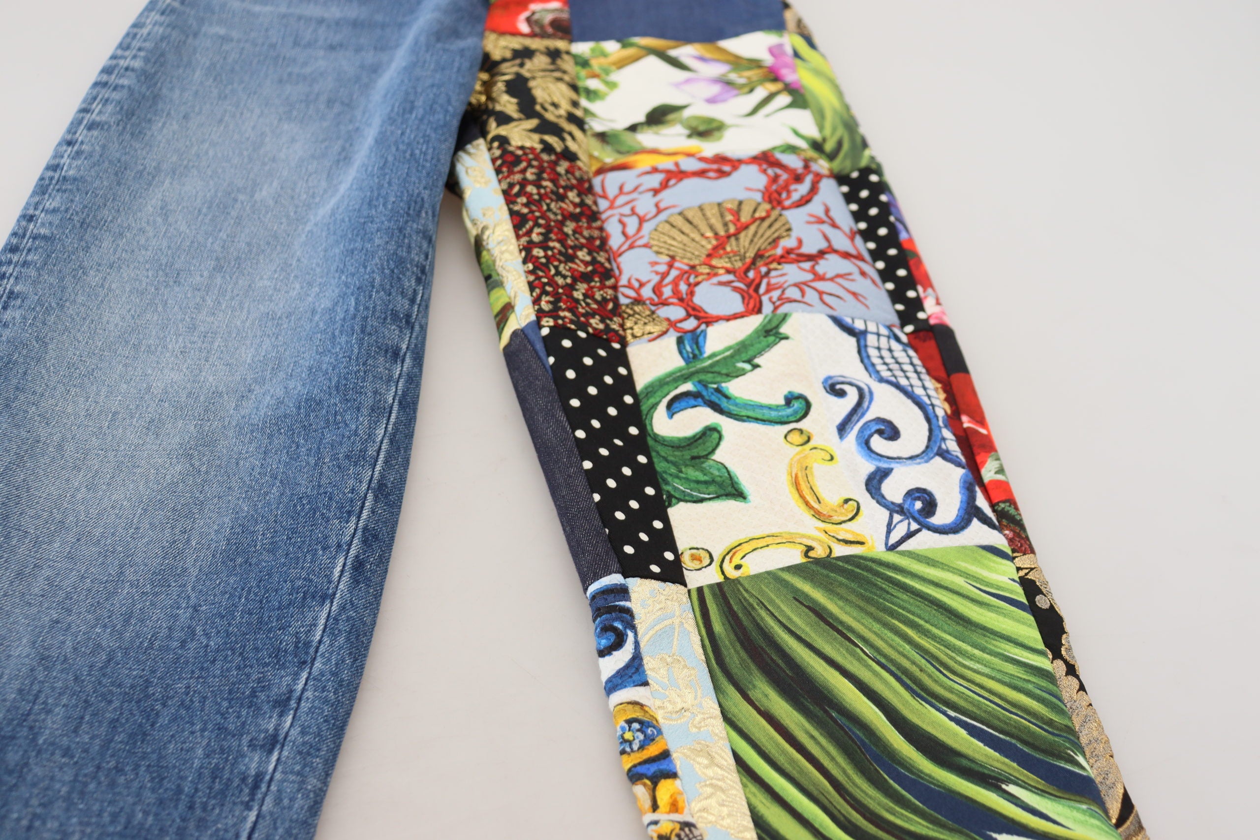 Dolce &amp; Gabbana Blue Jacquard Majolica High Waist Jeans
