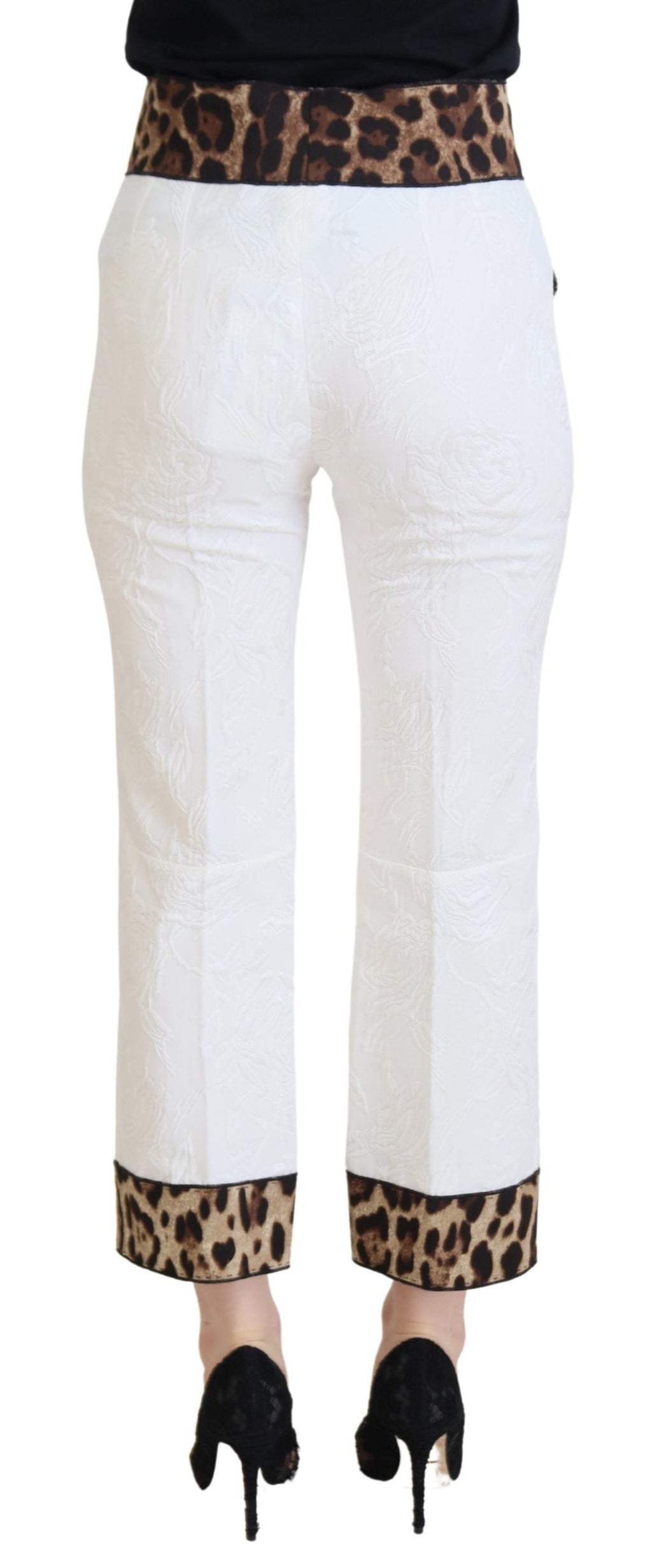 Dolce &amp; Gabbana White Leopard Print High Waist Pants