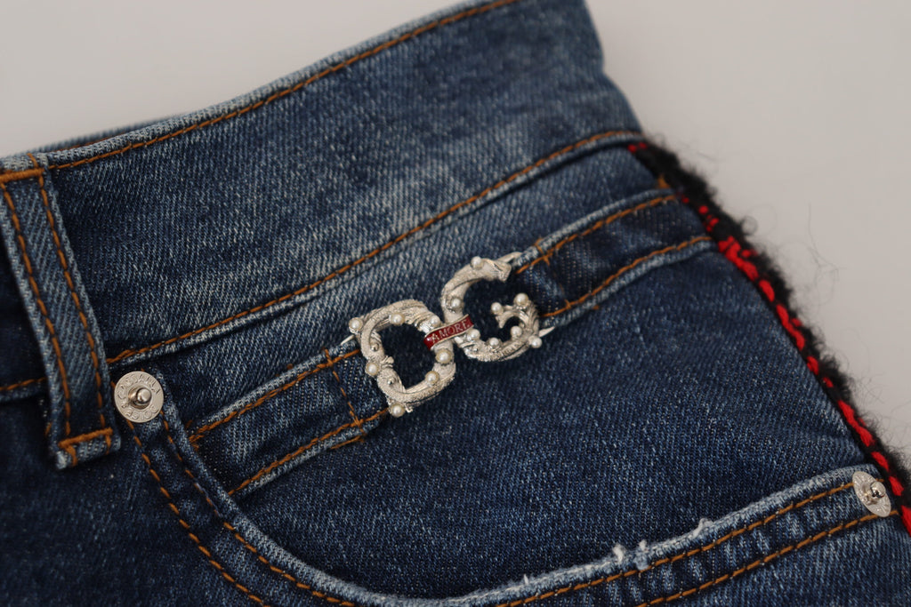 Dolce &amp; Gabbana Blue Checkered Back Skinny Denim Jeans