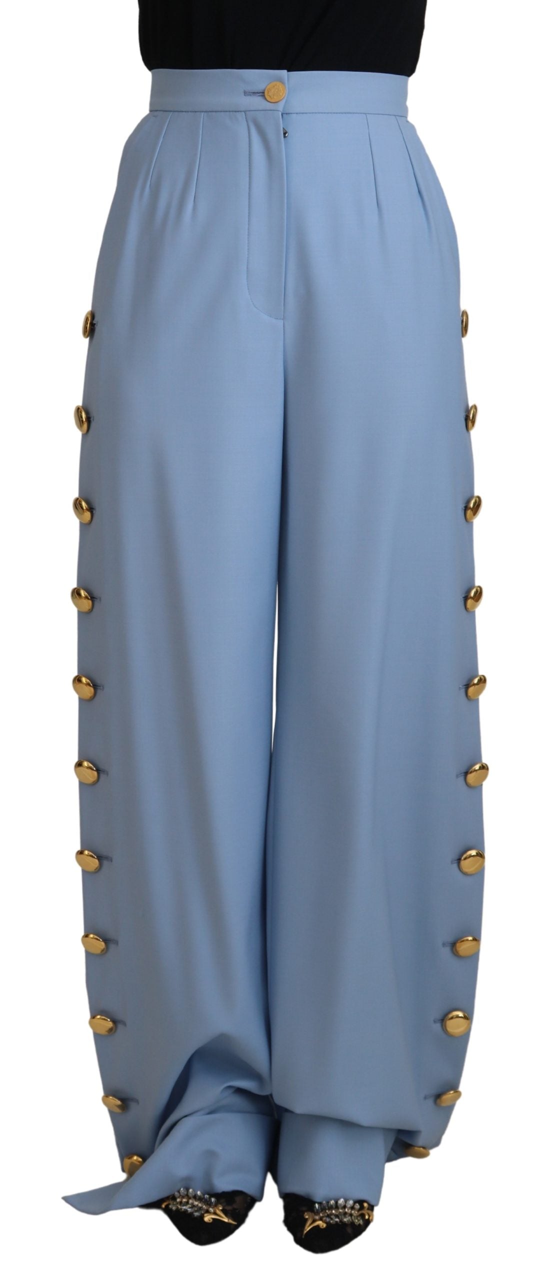Dolce &amp; Gabbana Light Blue Button Wide Leg Pants