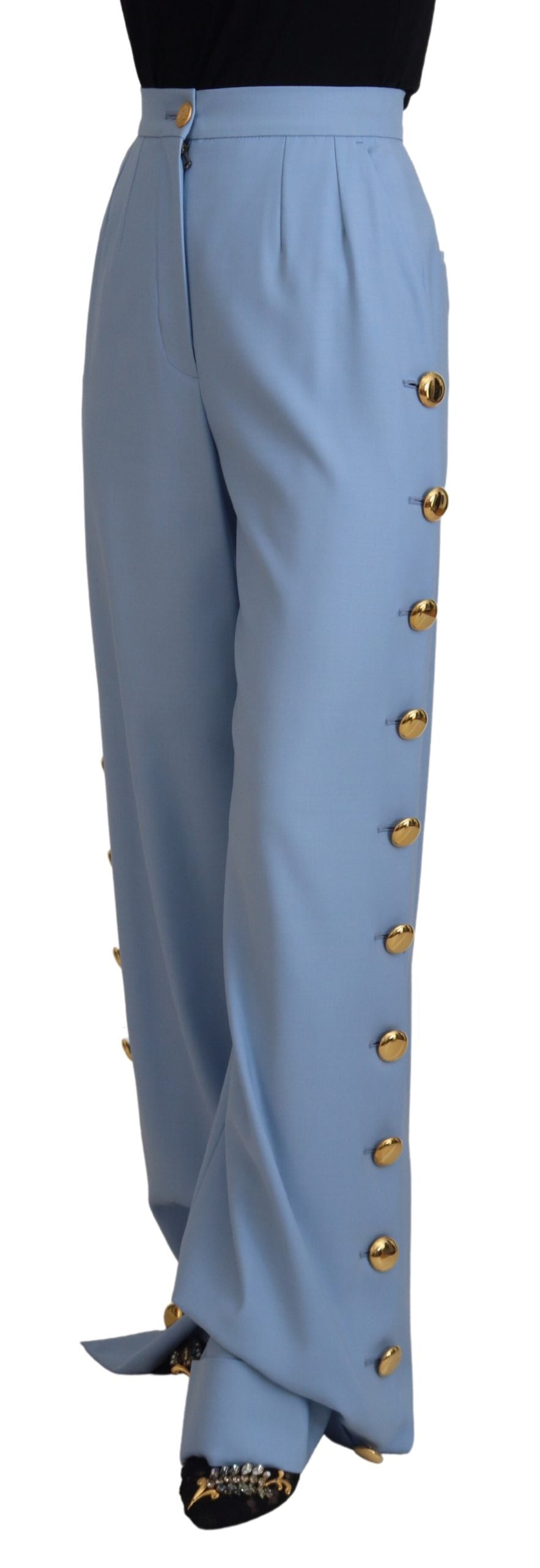 Dolce &amp; Gabbana Light Blue Button Wide Leg Pants