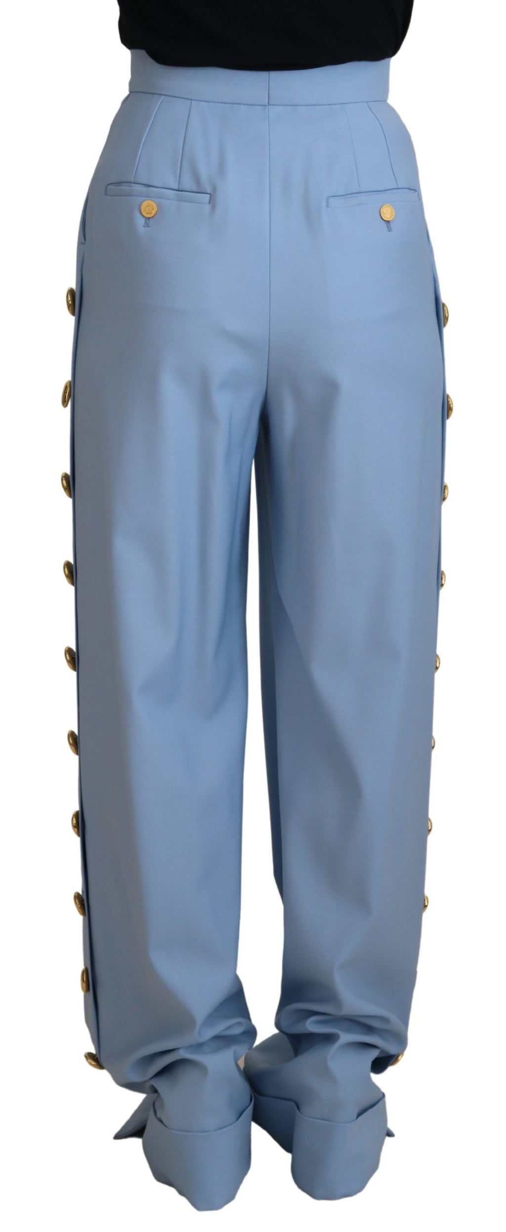 Dolce &amp; Gabbana Light Blue Button Wide Leg Pants