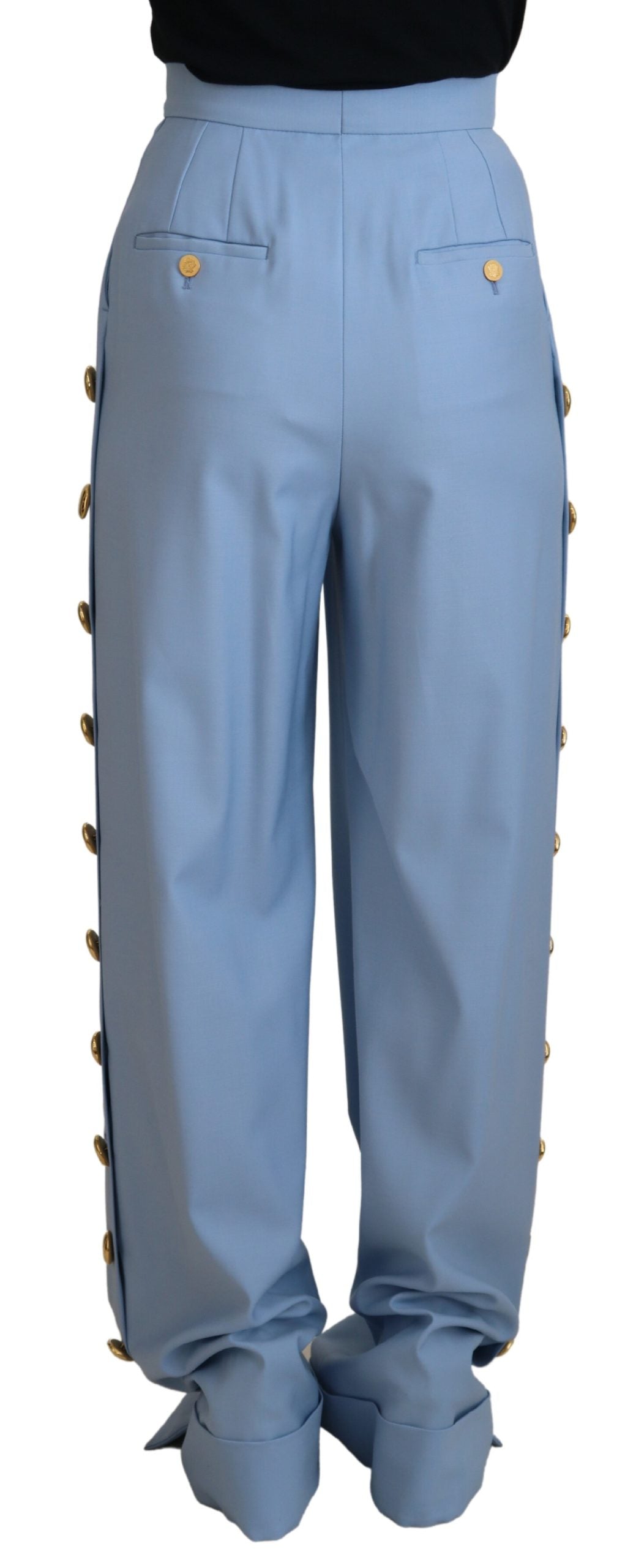 Dolce &amp; Gabbana Light Blue Button Wide Leg Pants