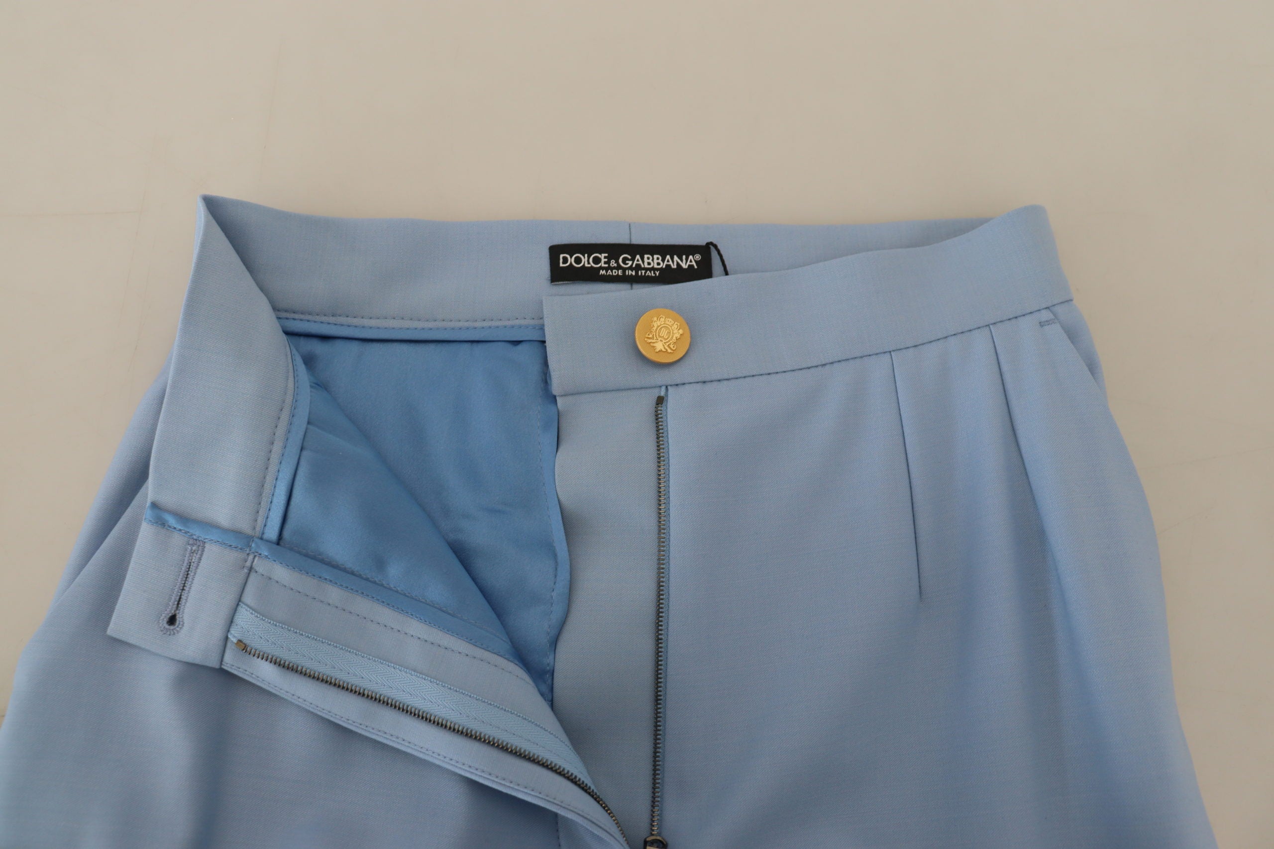 Dolce &amp; Gabbana Light Blue Button Wide Leg Pants