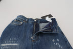 Dolce &amp; Gabbana Blue Washed Cotton Tattered Denim Jeans